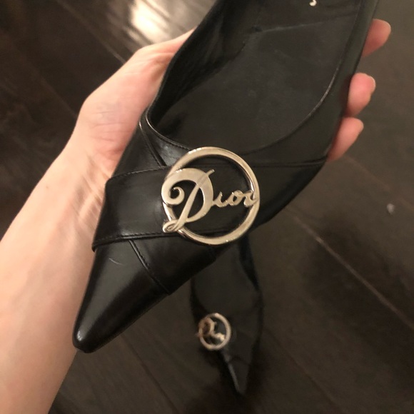CHRISTIAN DIOR BLACK LOGO POINTY FLATS 36.5 NEW - Picture 6 of 6
